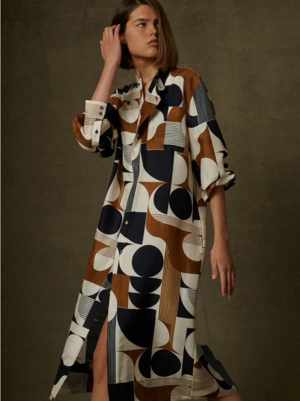 Soeur Philomene Silk Dress Geometric White & Brown and Navy size 36 us 4/6